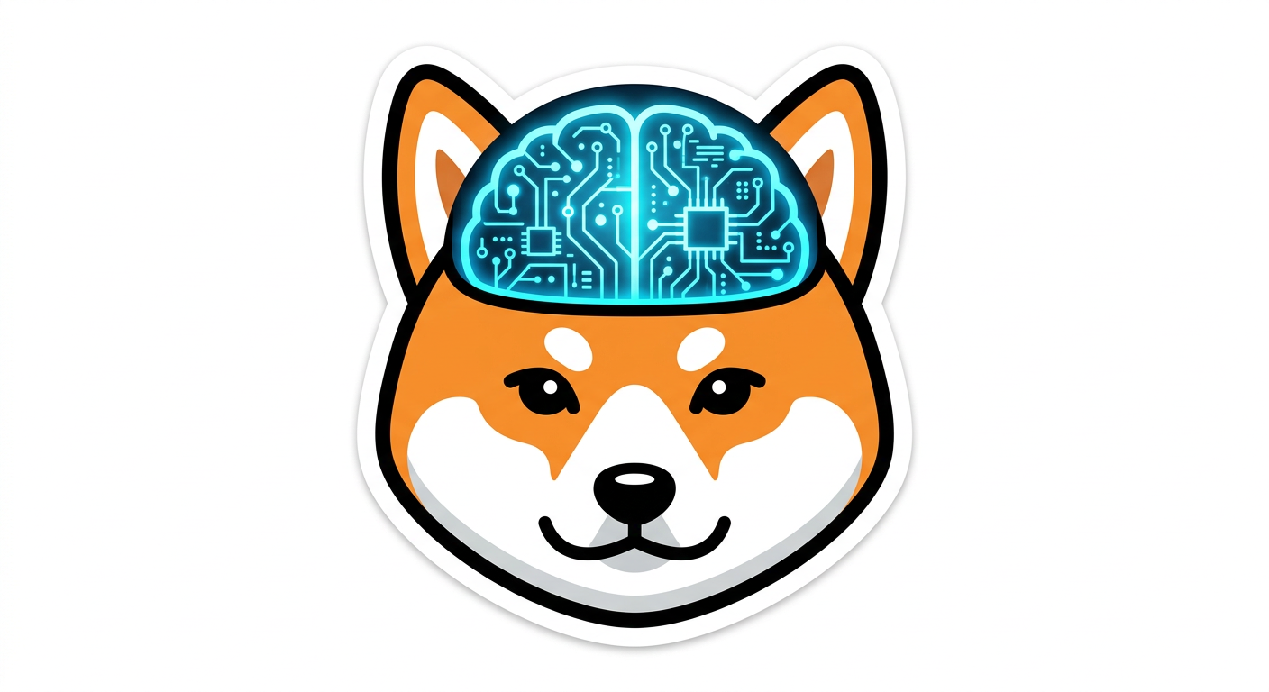 Shiba inu with a glowing circuit brain